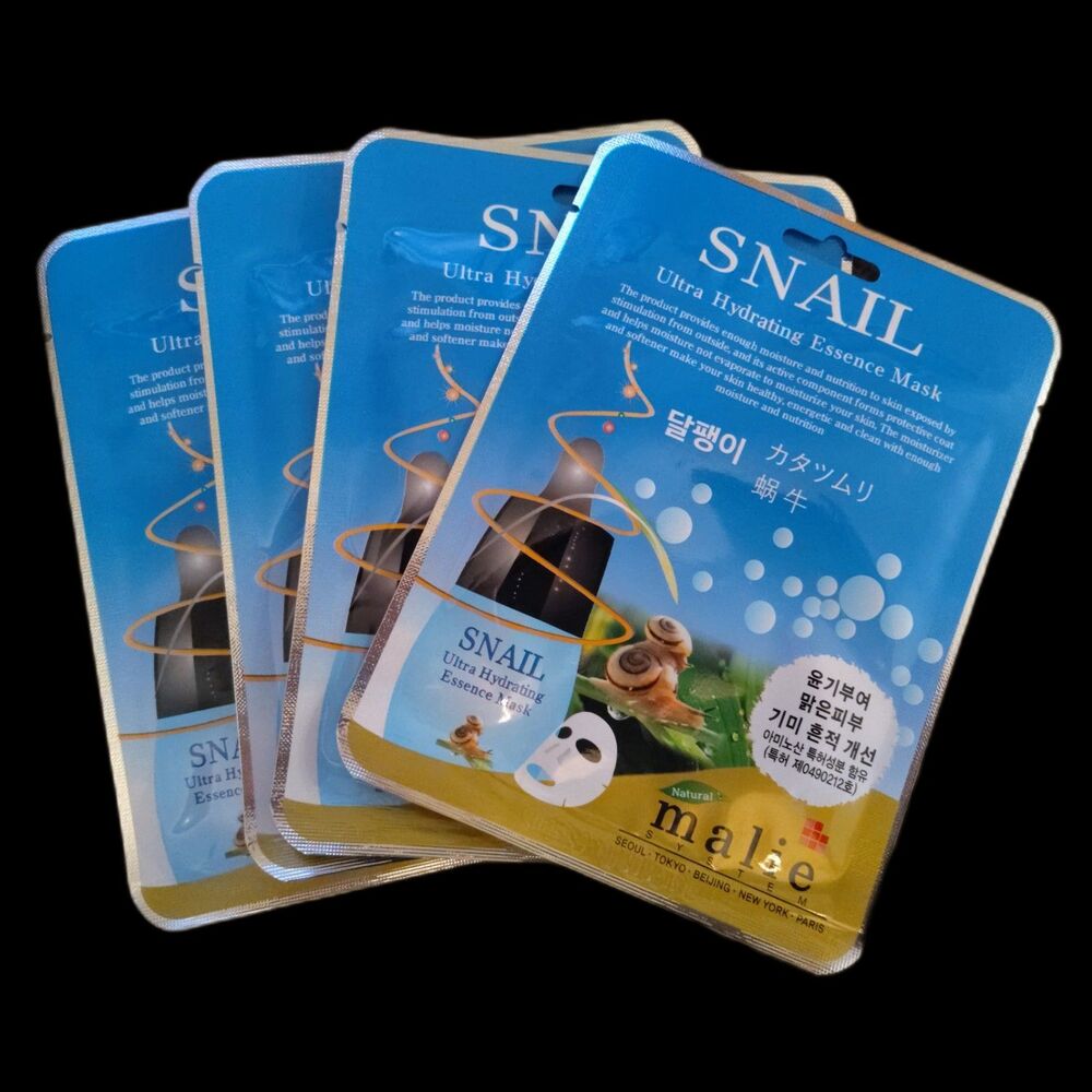 Malie Snail Face Sheet Mask 4 Pack Moisture & Nourishing EGF Korean Skincare